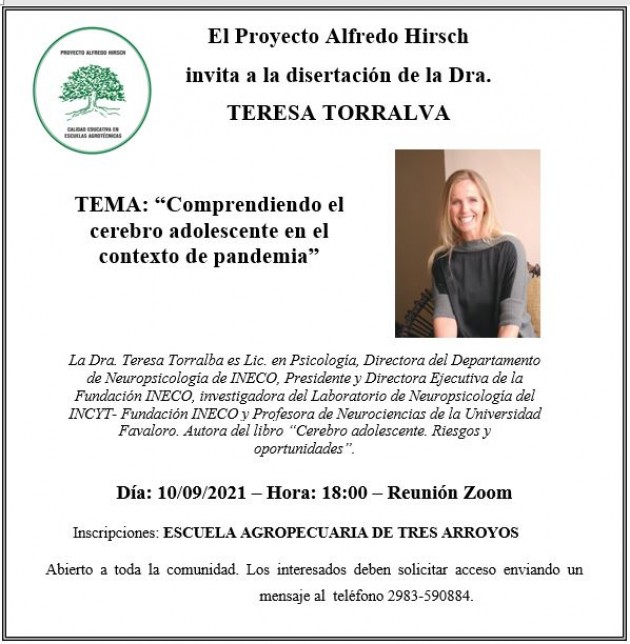 Proyecto Alfredo Hirsch - Disertación de la Dra. Teresa Torralva 10/09-Hora 18:00