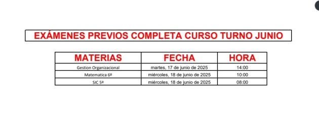Cronograma - Exámenes - Turno junio Cronograma - Exámenes - Turno junio
